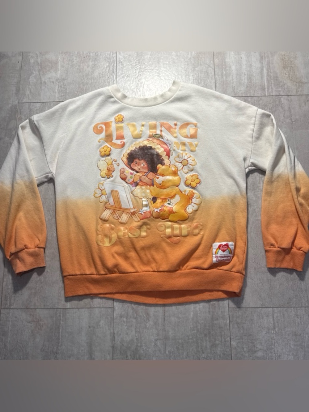 Strawberry Shortcake care Bear Living My Best Life Ombre Orange sweatshirt L